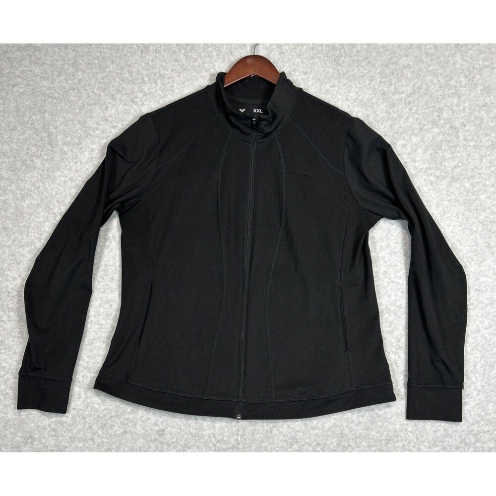 Xersion Womens Quick-Dri Black Full-Zip Track Jacket, Thumbholes